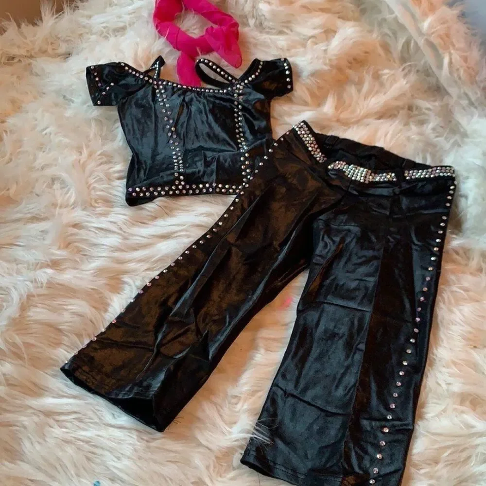 Sandy from Grease dance outfit with swarovski crystals and pink neck tie